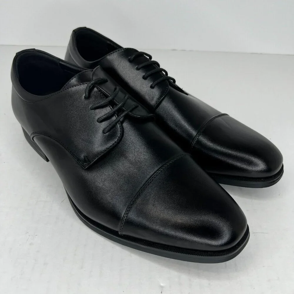 Van Heusen Mens TRKW Black Oxford Leather Almond Toe Size 10.5W Dress Shoes